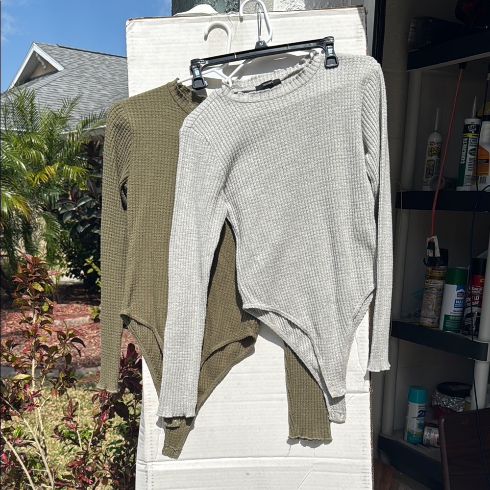 Olive and Gray Long Sleeve Bodysuits
